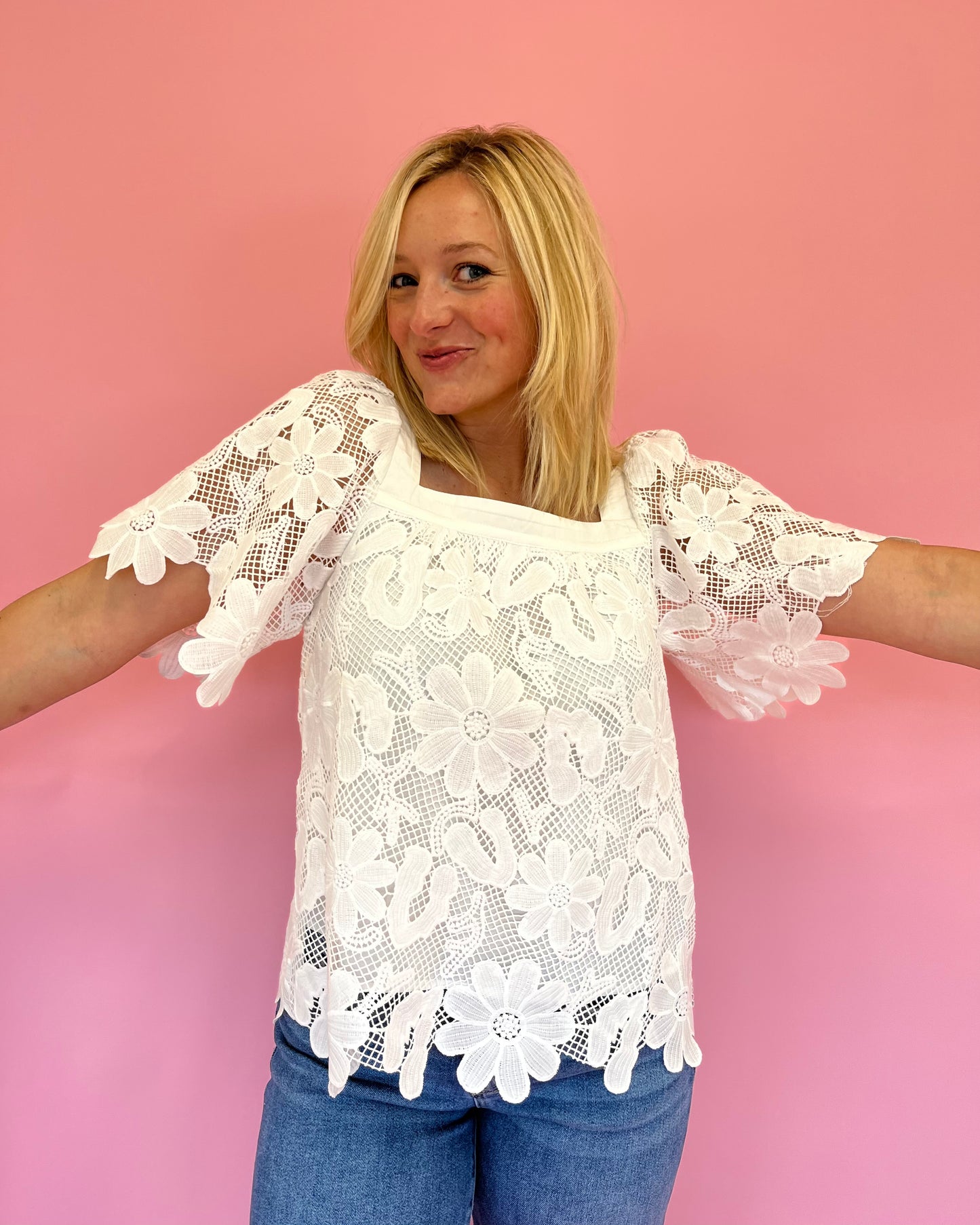 Hope White Floral Lace Top