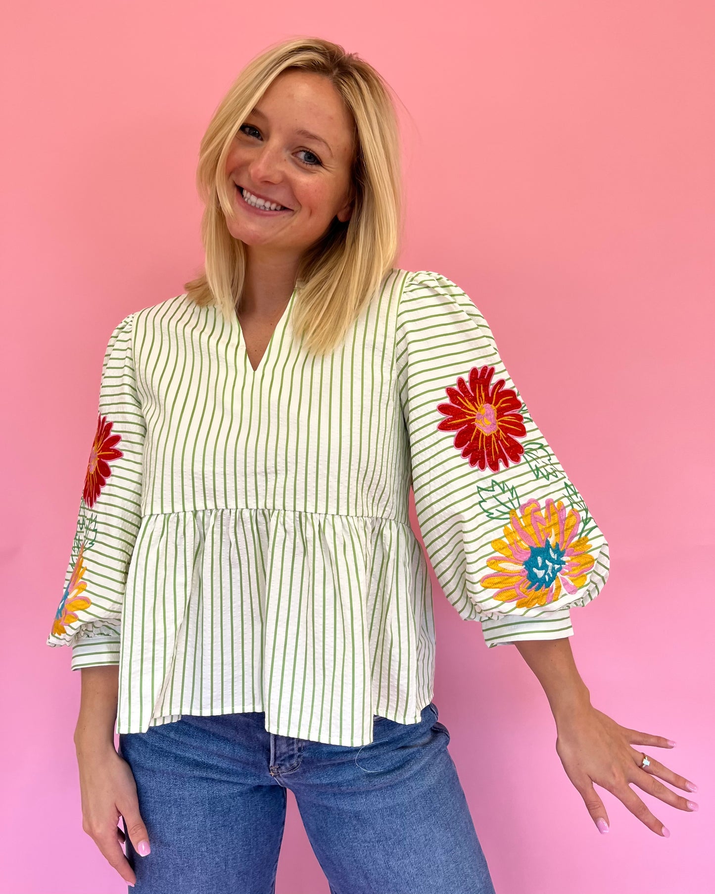 Beverly Green Stripe Floral Top