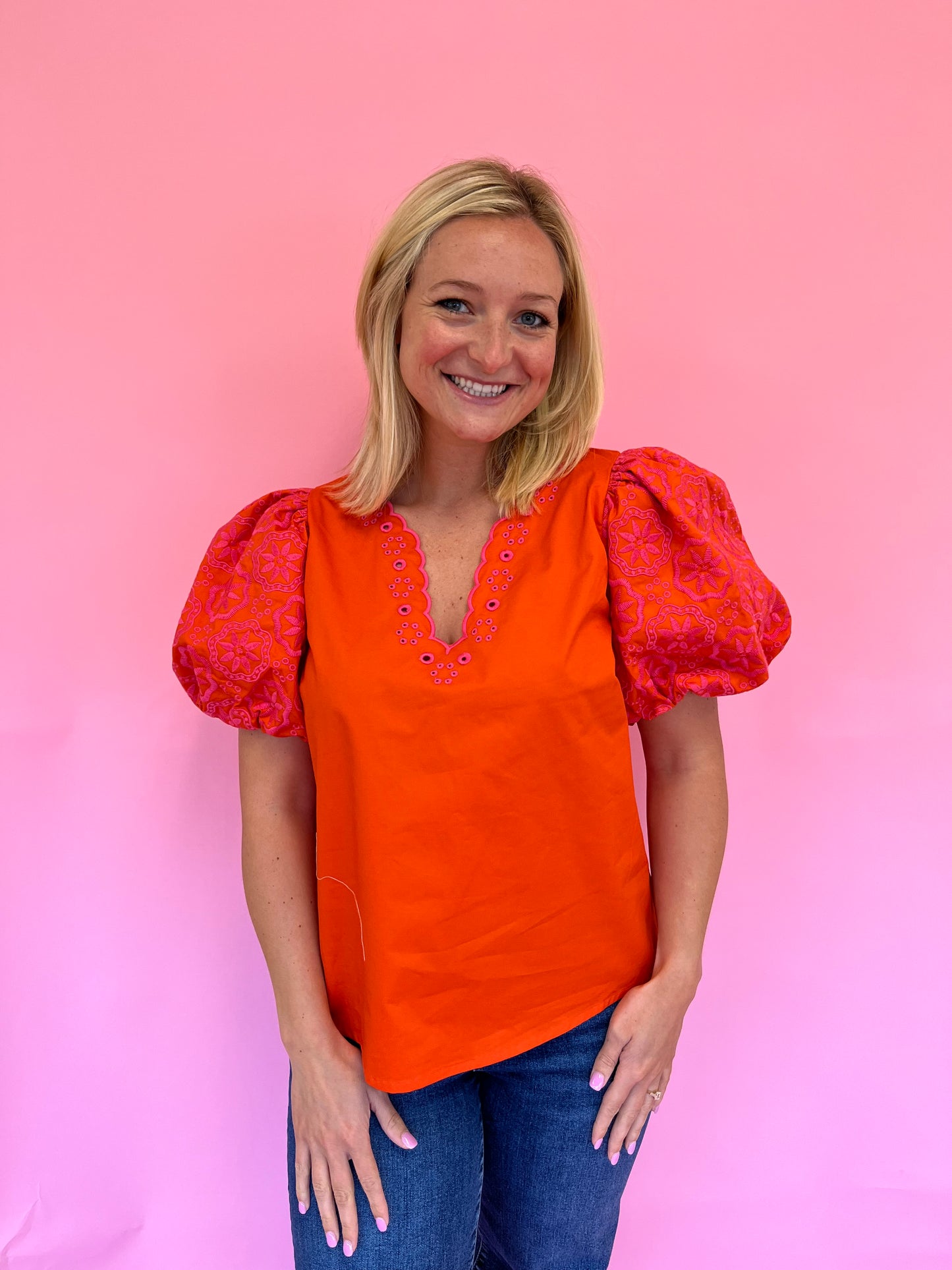 Stella Orange Embroidered Top