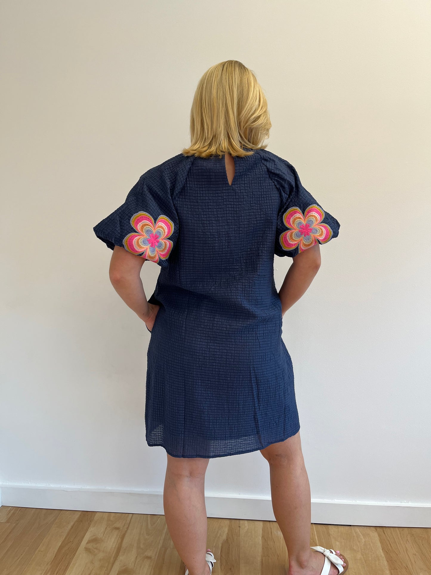 Taylor Navy Embroidered Flower Dress