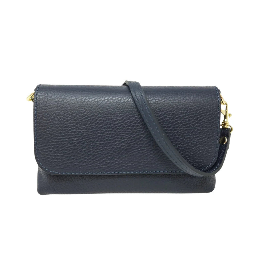 Kate Navy Leather Crossbody Clutch