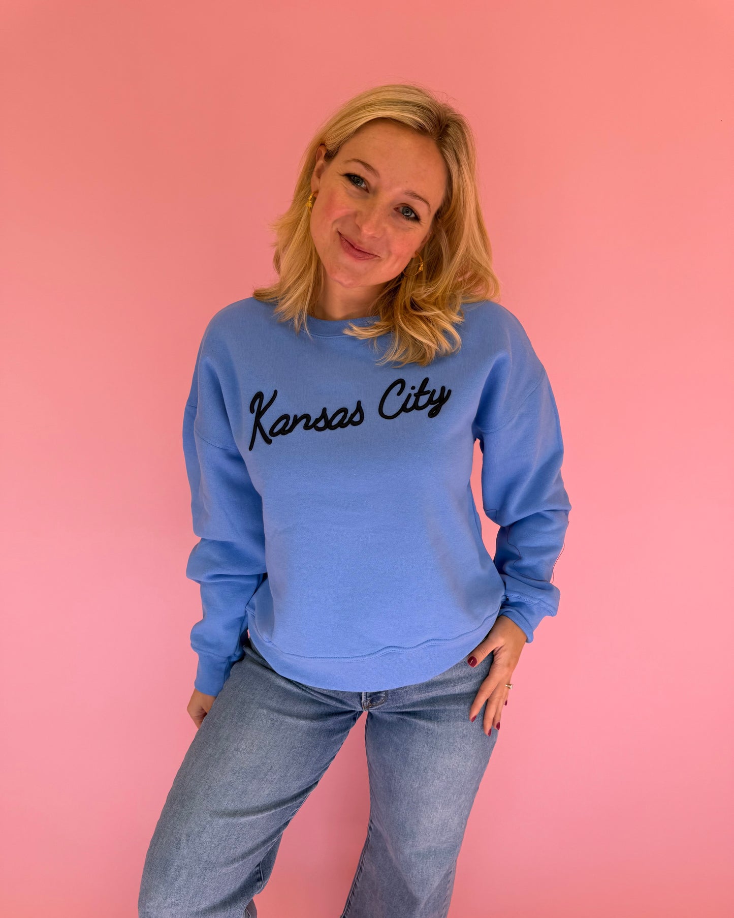 Kansas City Embroidered Light Blue Crewneck