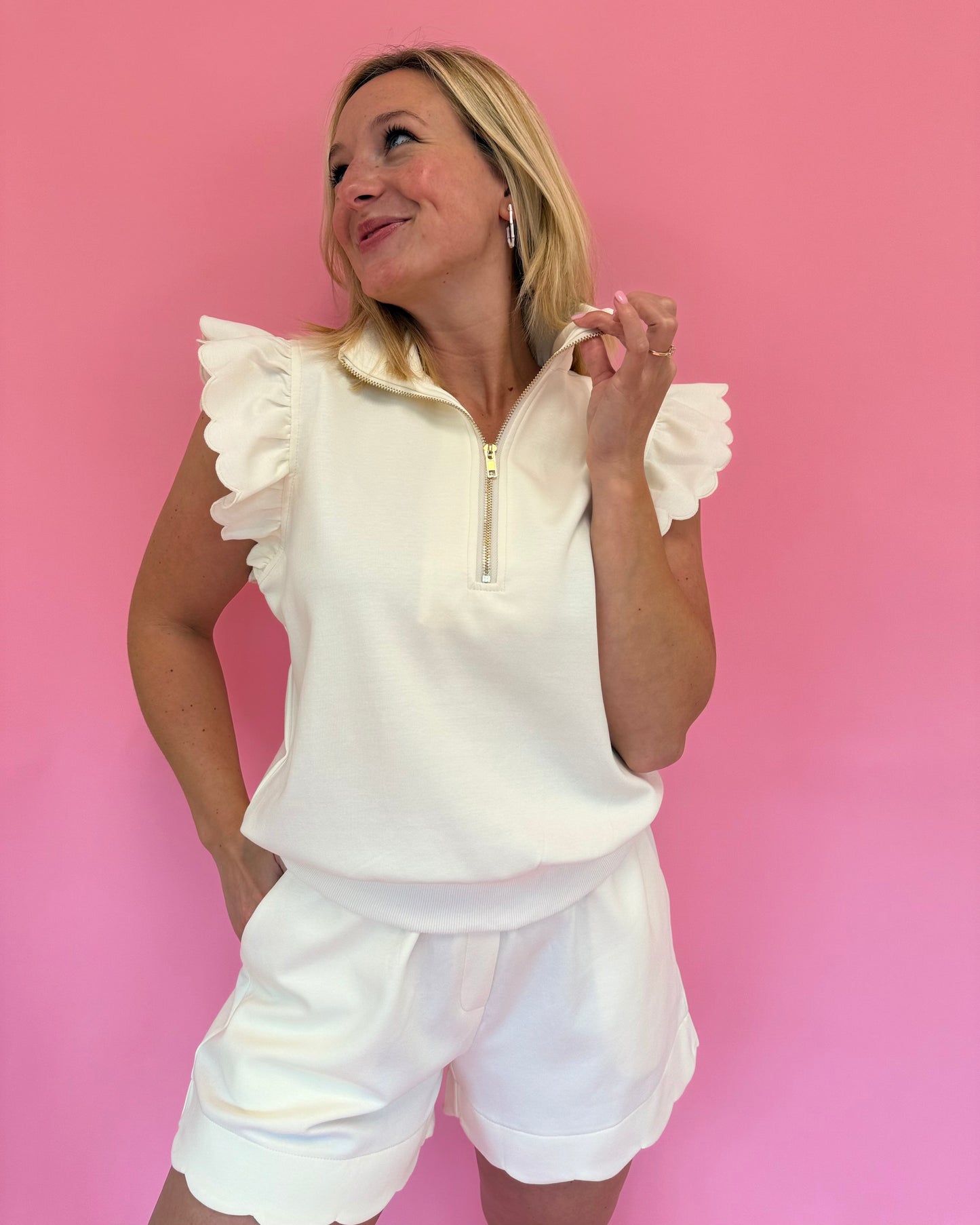 Darby Scallop Zip Top