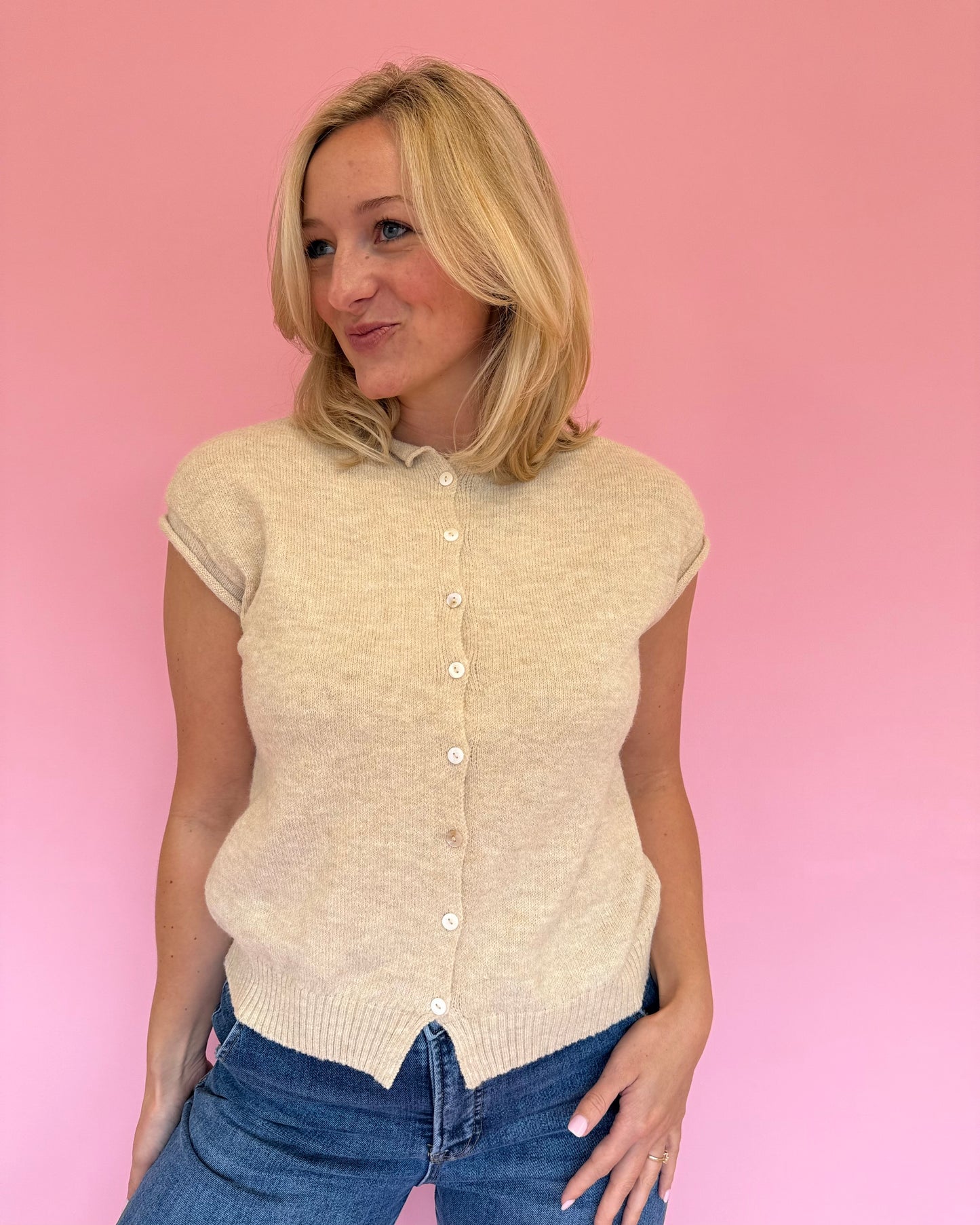 Gretchen Natural Sweater Vest Cardigan