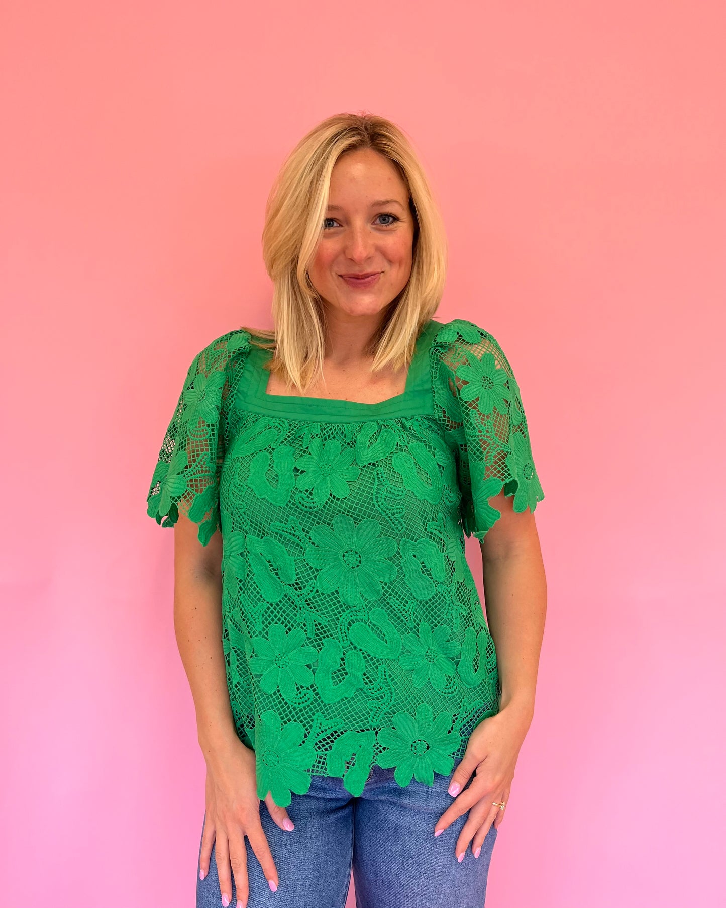 Hope Green Floral Lace Top
