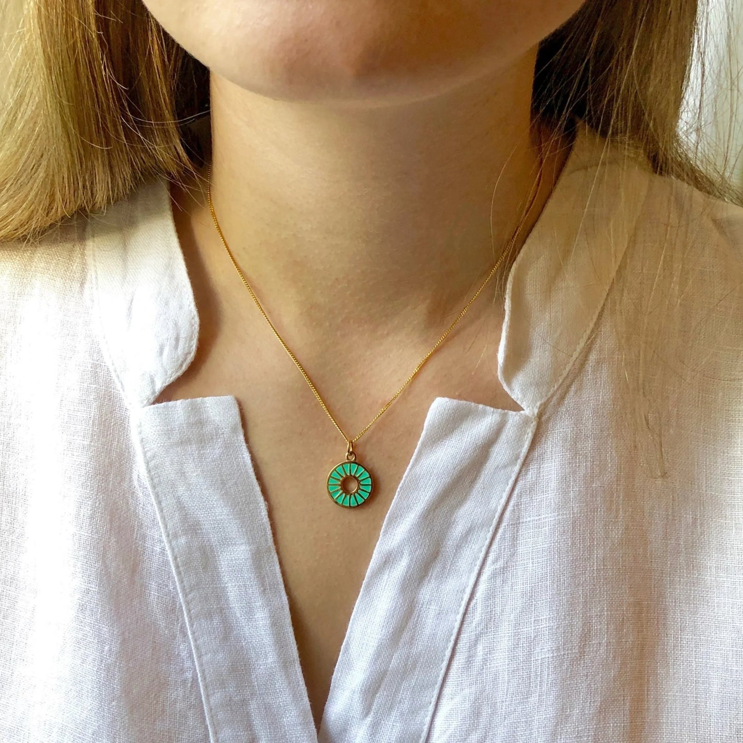 Enamel Sunburst Necklace - Jade