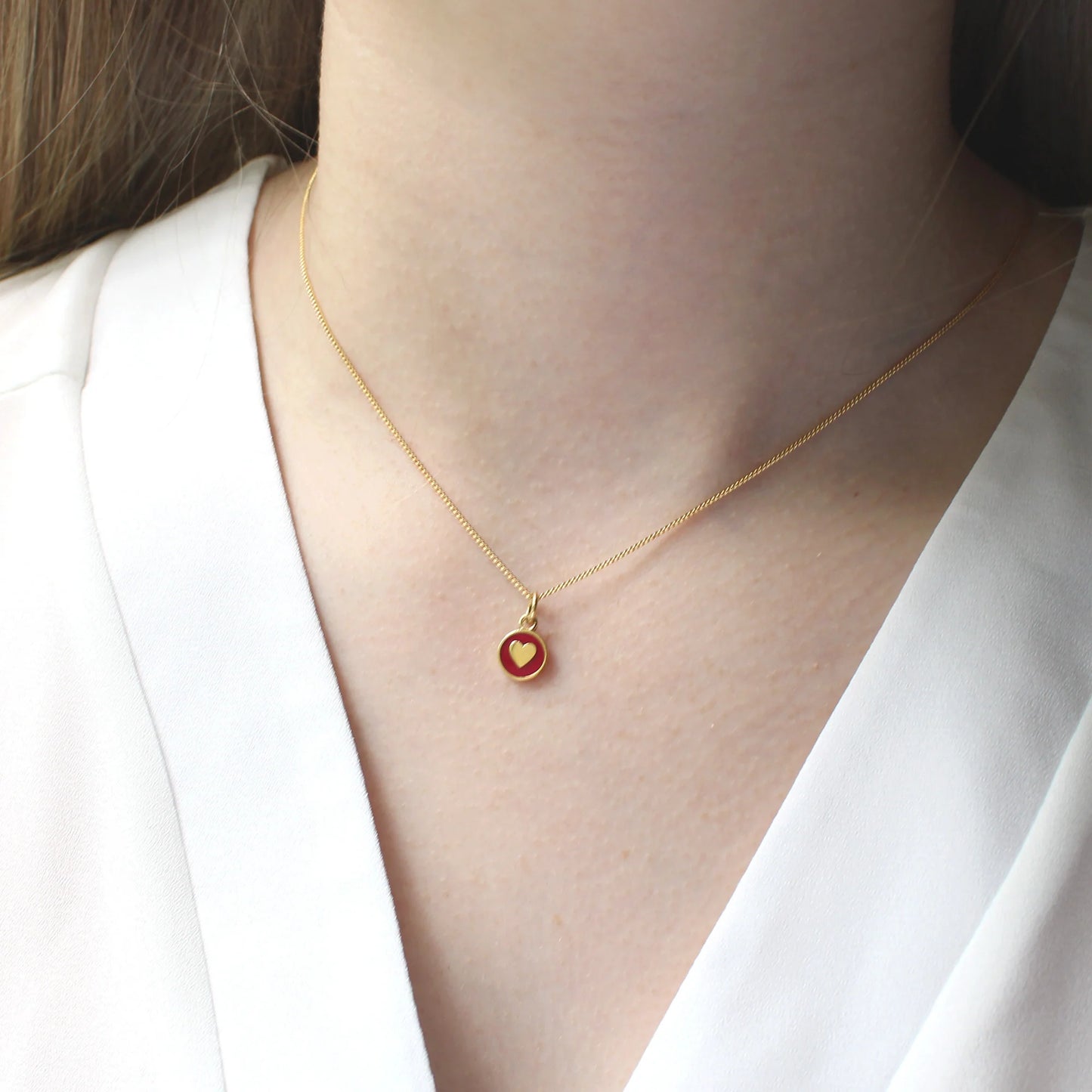 Enamel Heart Necklace - Red