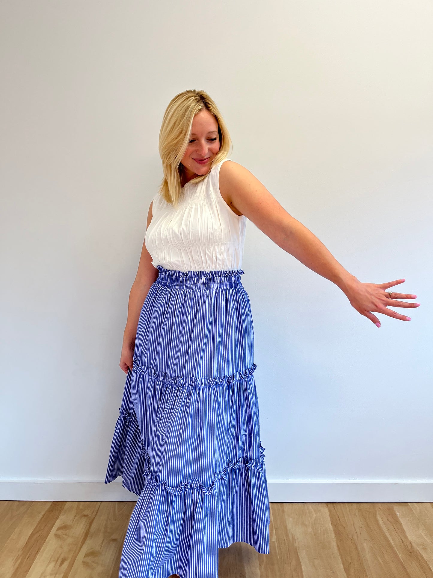 Emery Blue and White Stripe Skirt