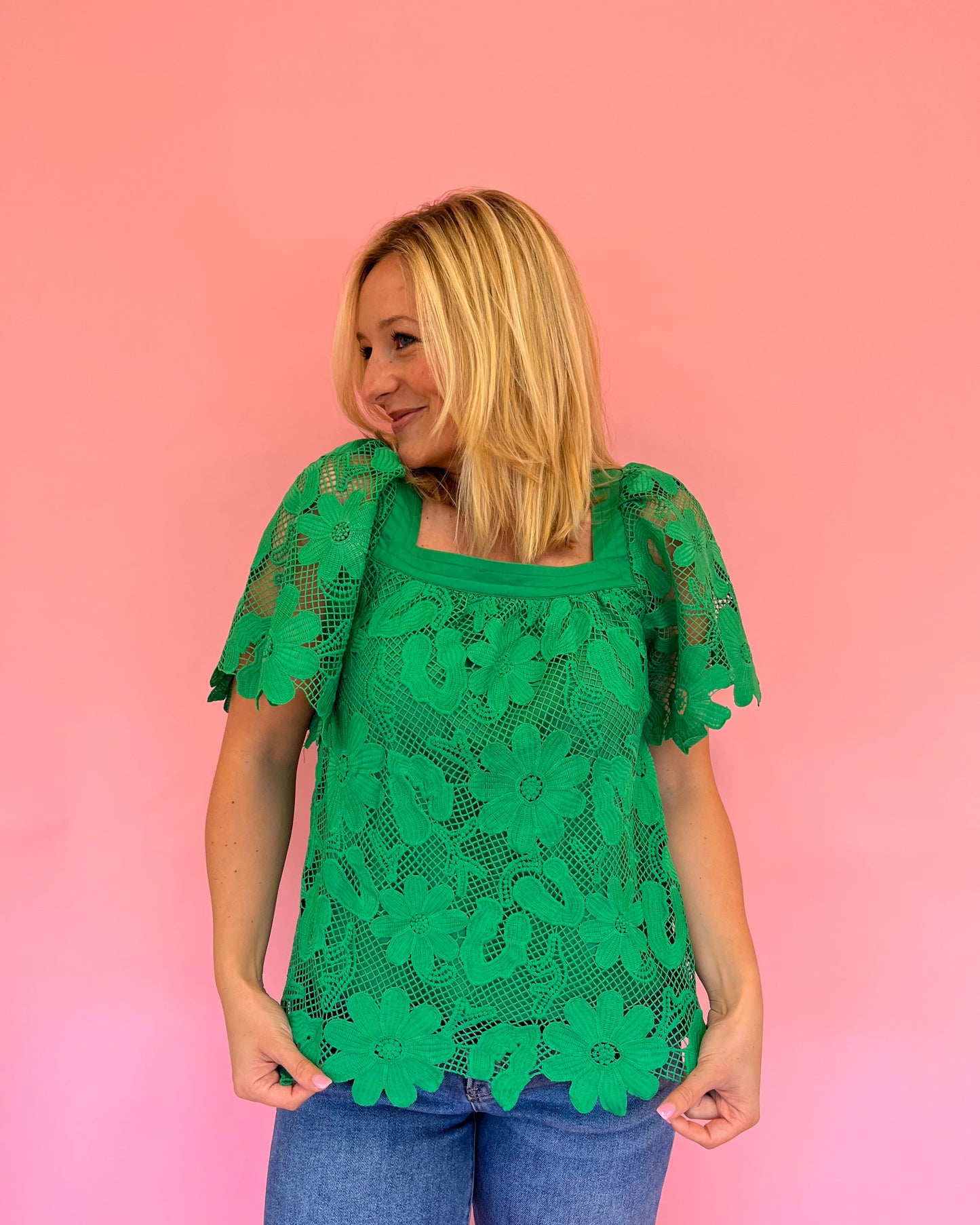 Hope Green Floral Lace Top