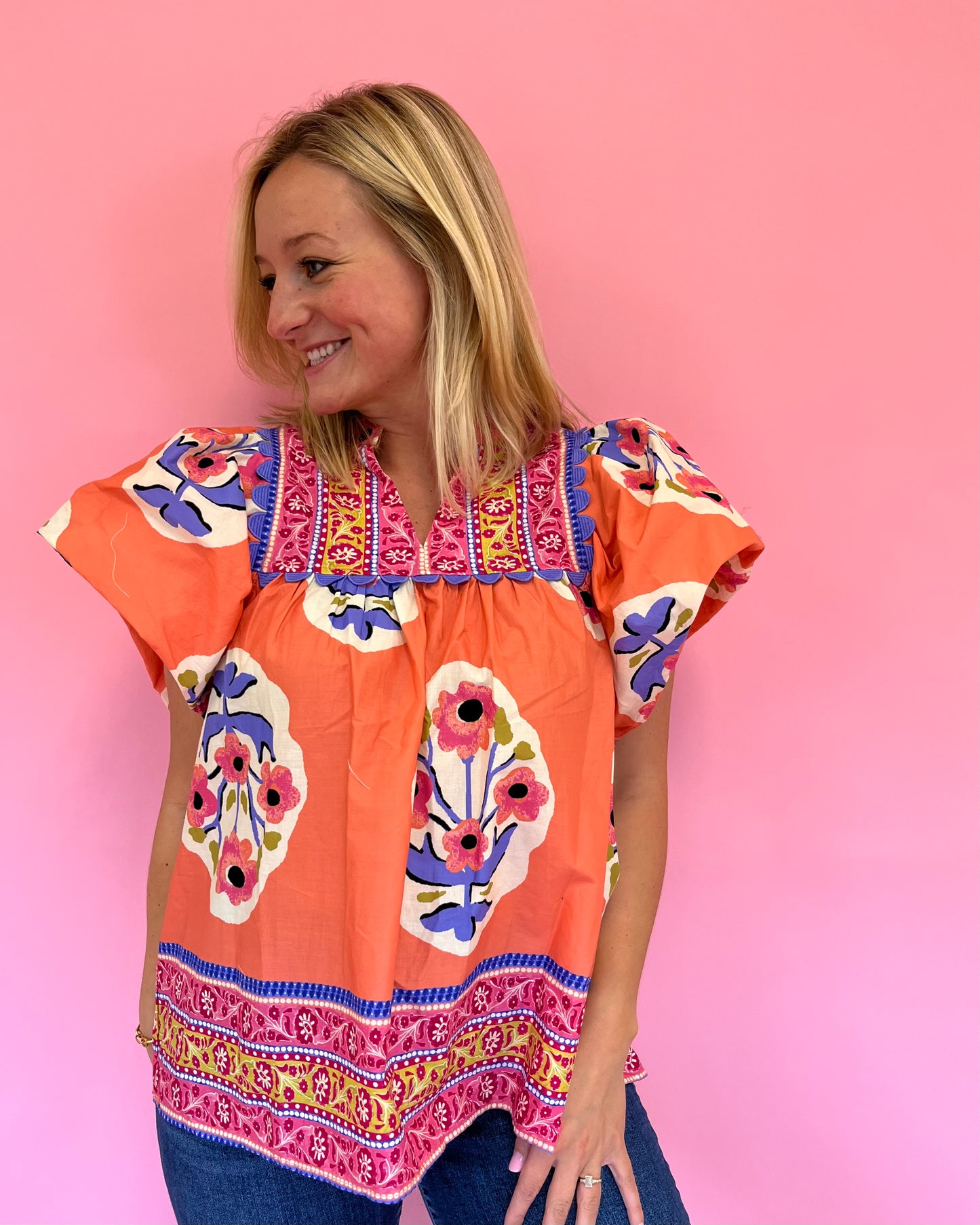 Gloria Coral Floral Top
