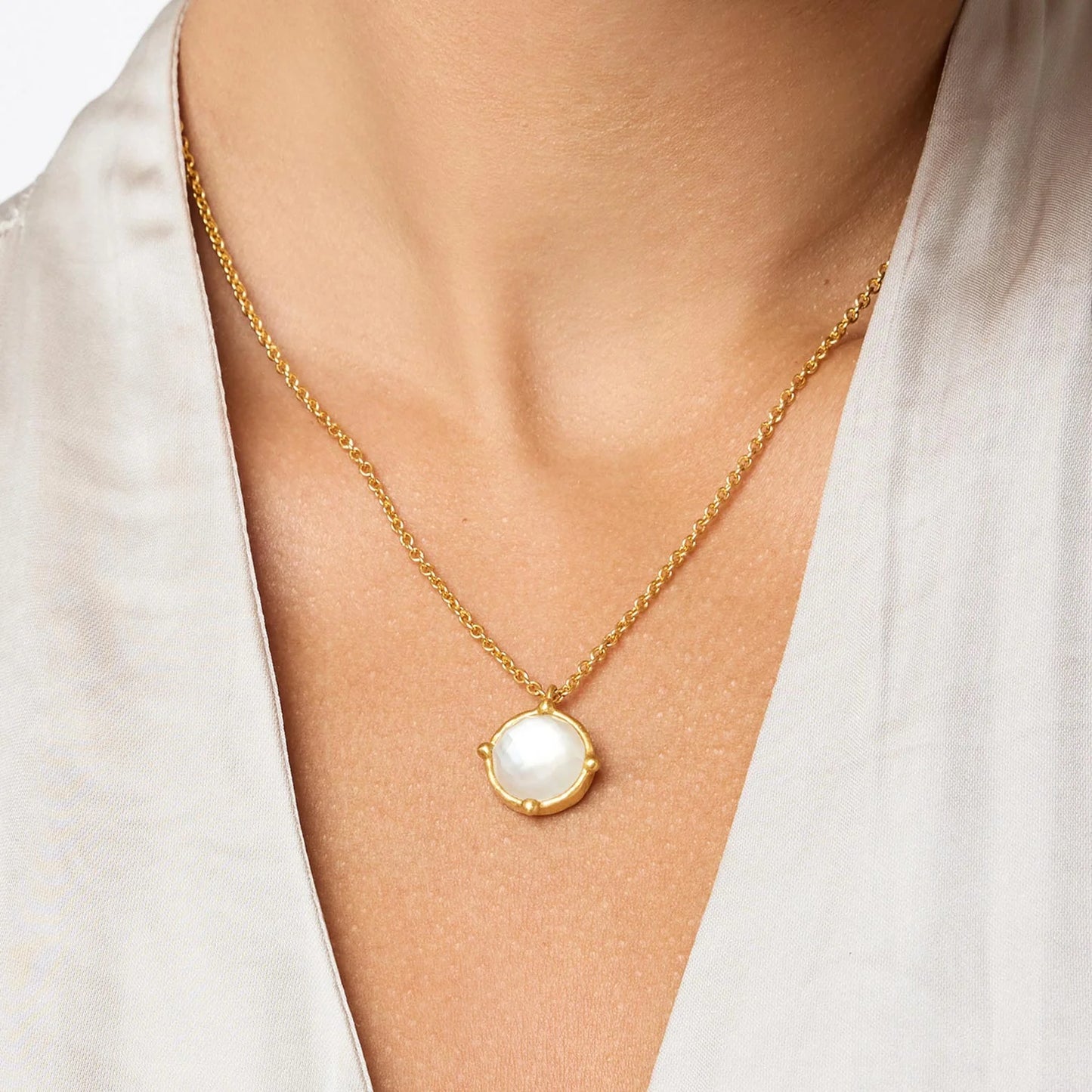 Honeybee Solitaire Necklace - Iridescent Chalcedony Blue