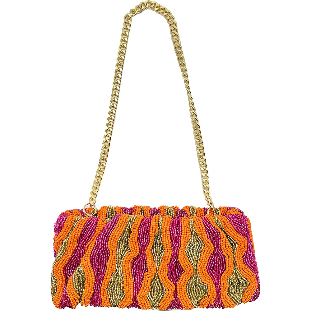 Glenna Pink and Orange Beaded Shoulder Bag