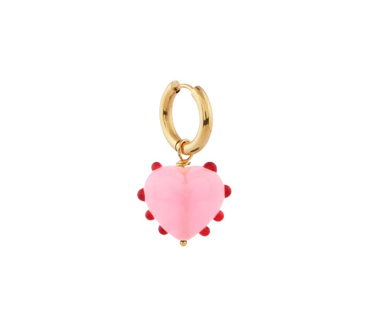 Pink Heart Glass Earring