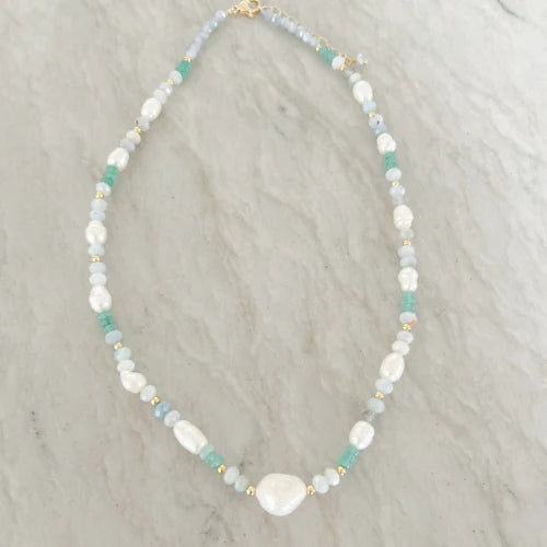 Annie Aquamarine Pearl Necklace