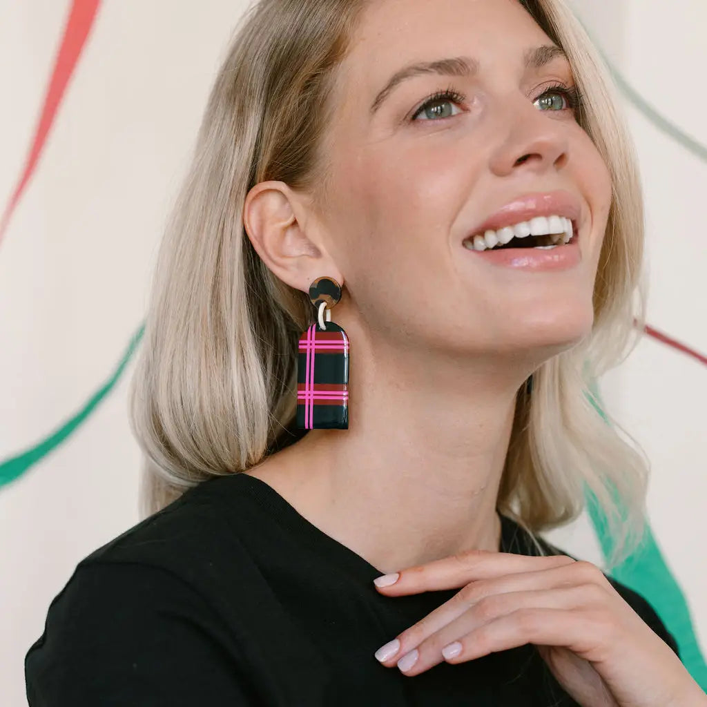 Navy Arch Plaid Earrings