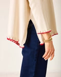 Catalina Ruffle Sweater - Cream and Red