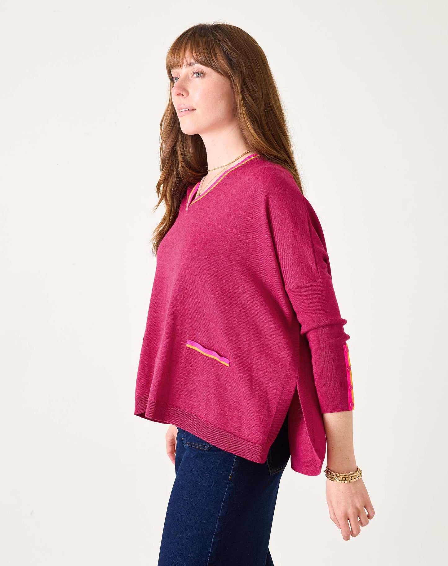 Catalina V-Neck Sweater - Dragonfruit