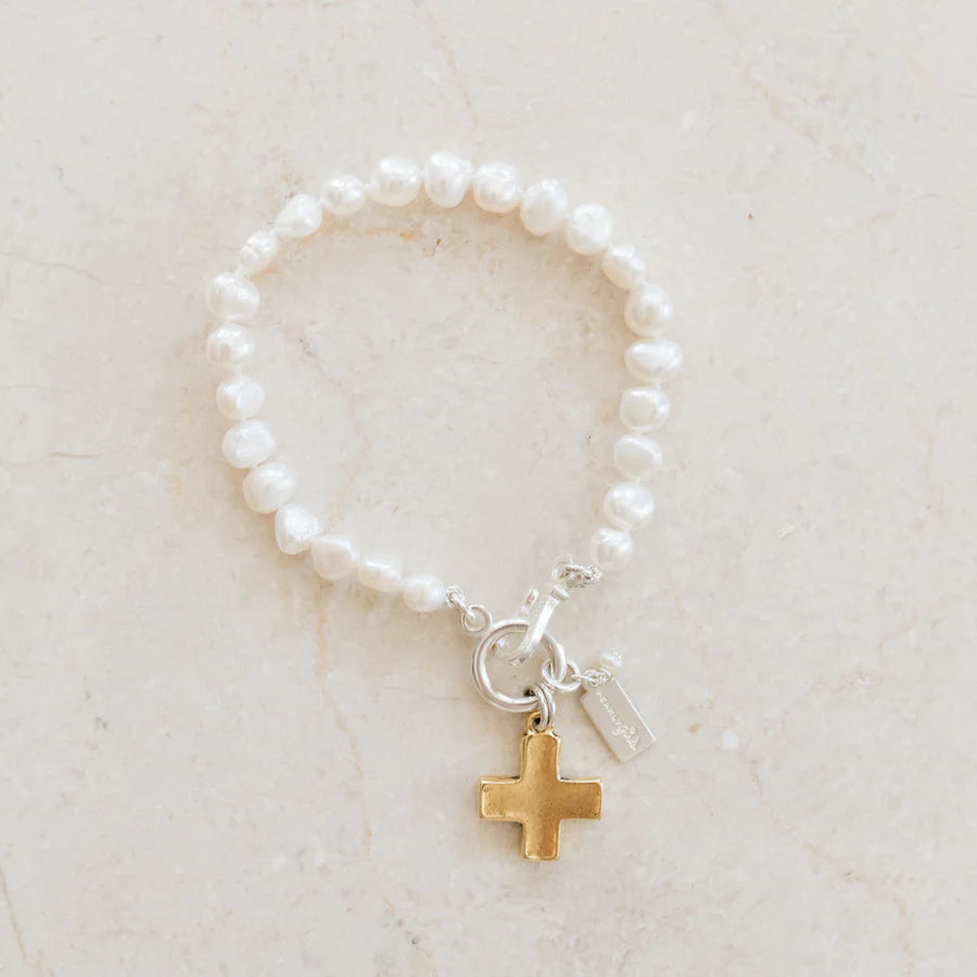Reese Chunky Gold Cross Pearl Bracelet