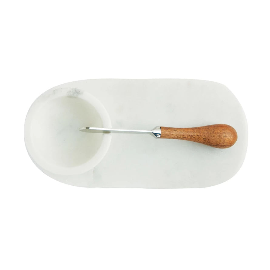 Marble Serving Board with Bowl and Spreader Set