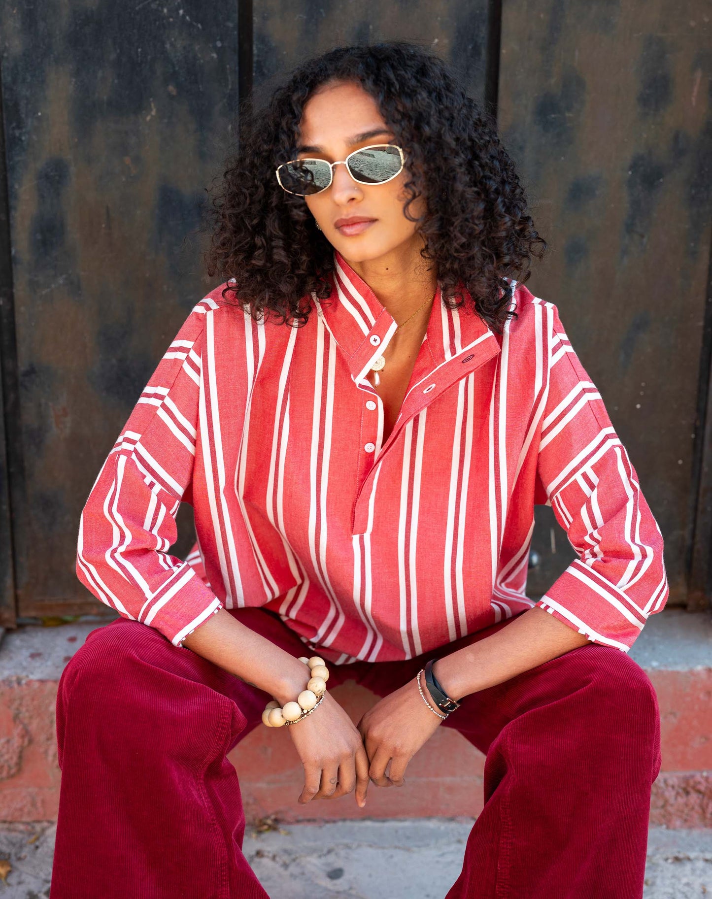 Emerson Top - Rojo Wide Stripe