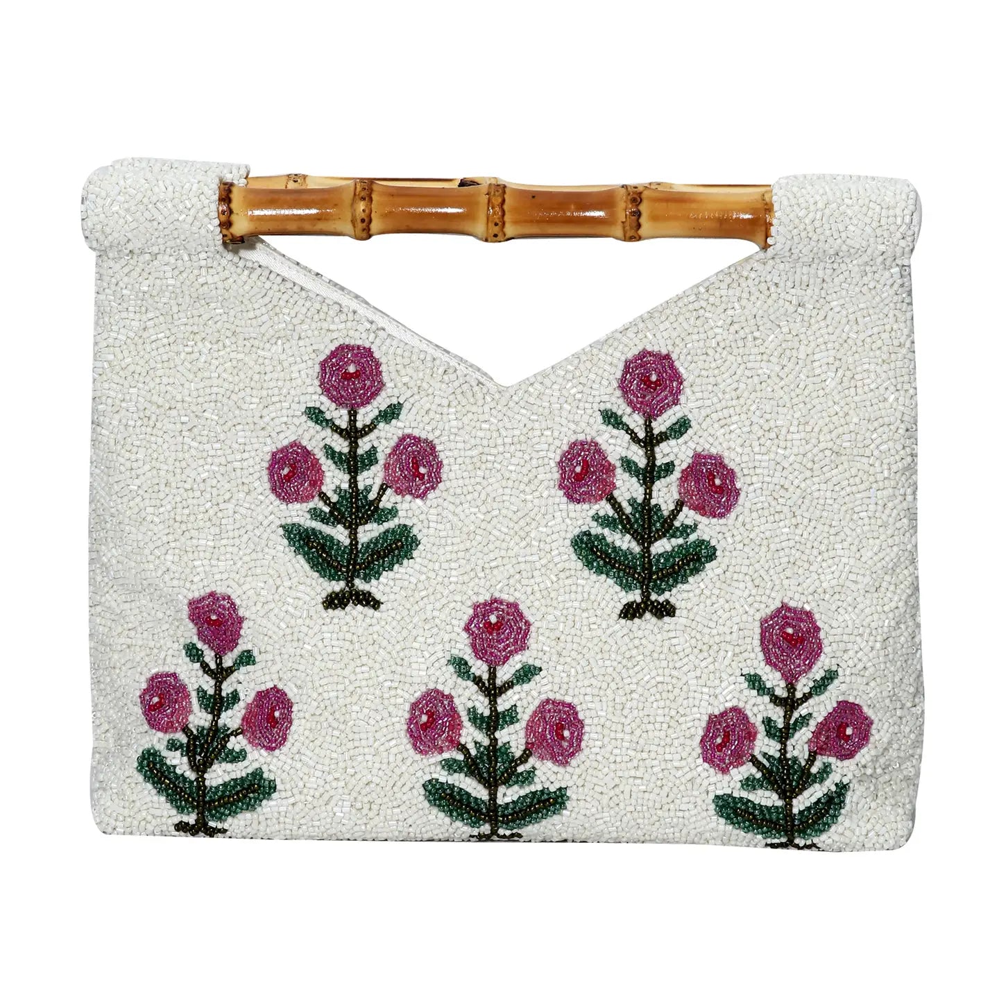 Leslie Pink Block Print Beaded Bag