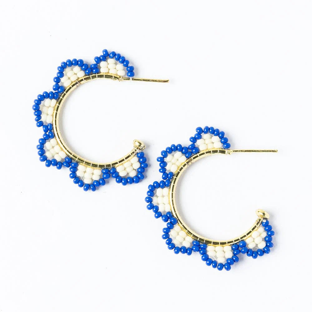 Luna Beaded Scalloped Earrings - Blue