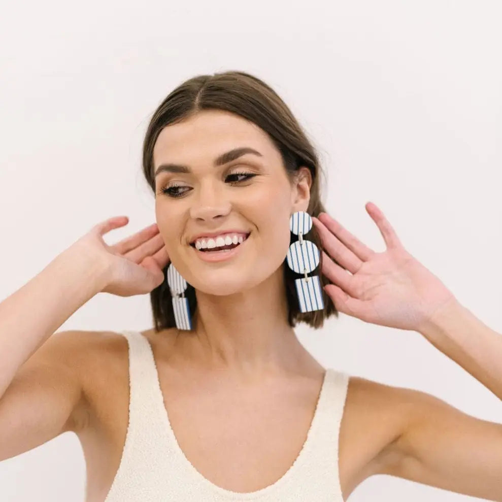 Harbor Blue Stripe Earrings