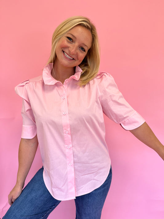 Jodie Pink Ruffle Collar Top