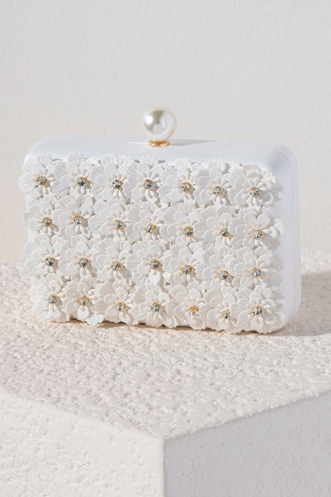 Farrah White Floral Clutch