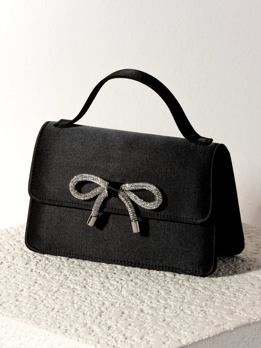 Becky Black Satin Bag with Silver Bow