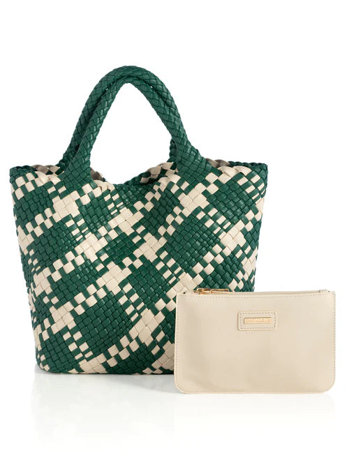 Blaire Green and White Woven Mini Tote