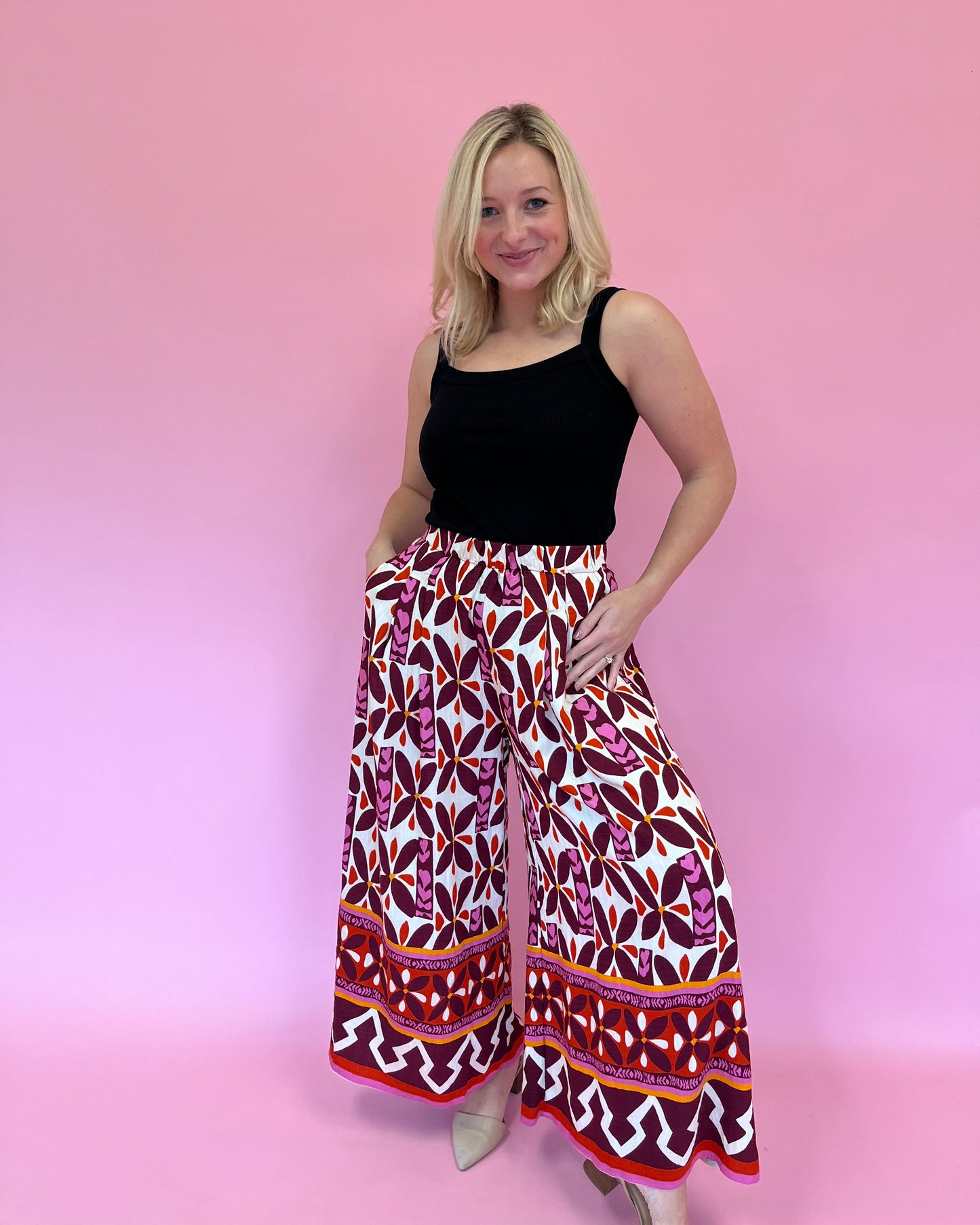 Maeve Burgundy Patterned Pants