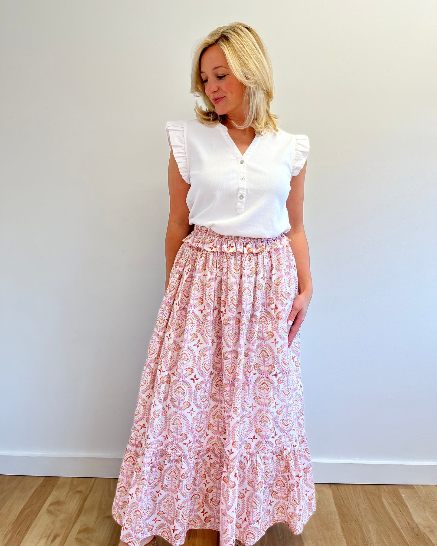 Dahlia Pink Ruffle Maxi Skirt
