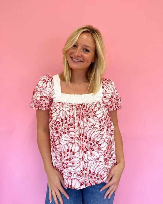 Jessica Red Eyelet Top