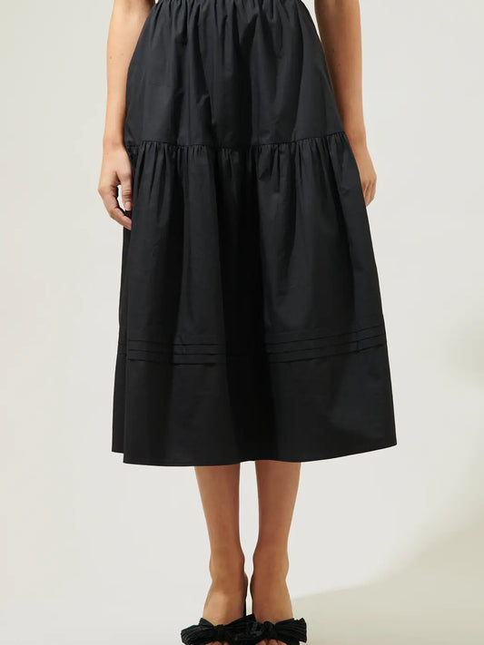 Shelly Black Tiered Midi Skirt