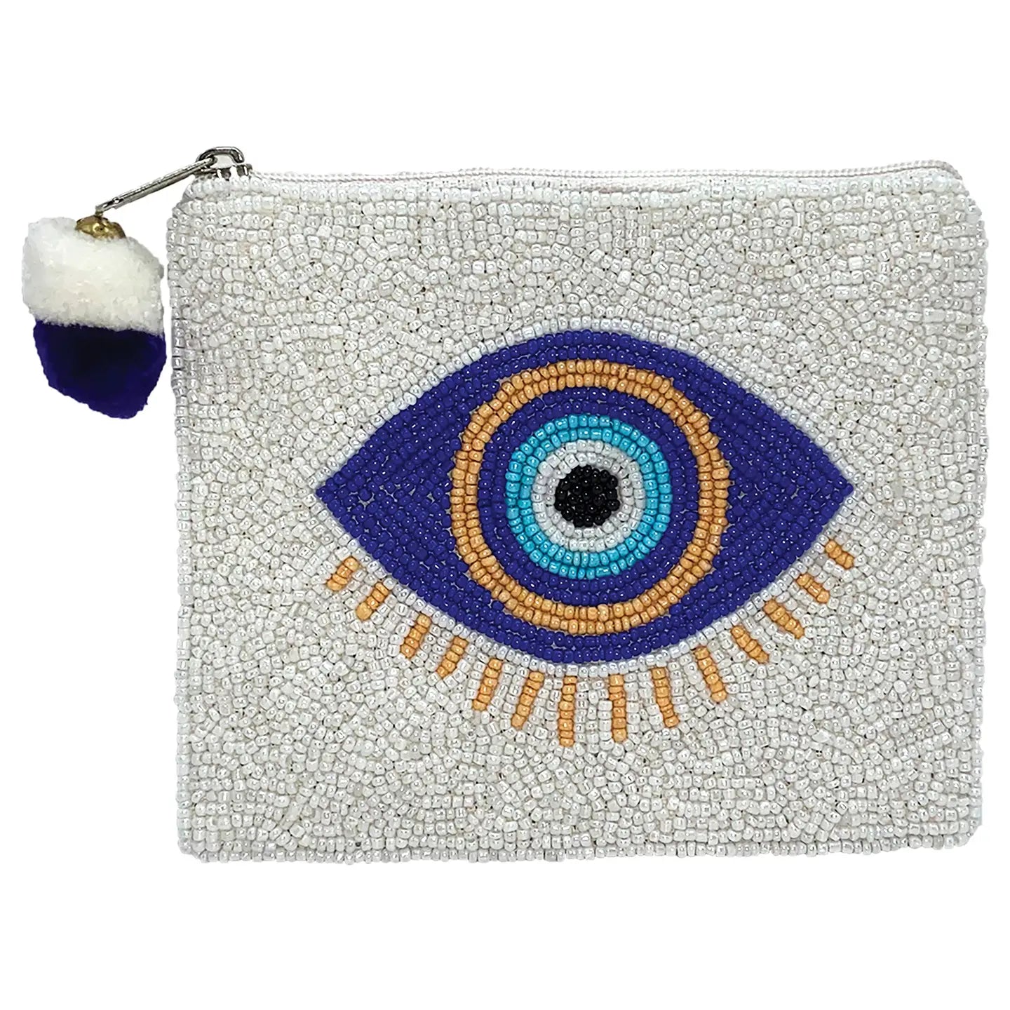 Blue Evil Eye Beaded Pouch