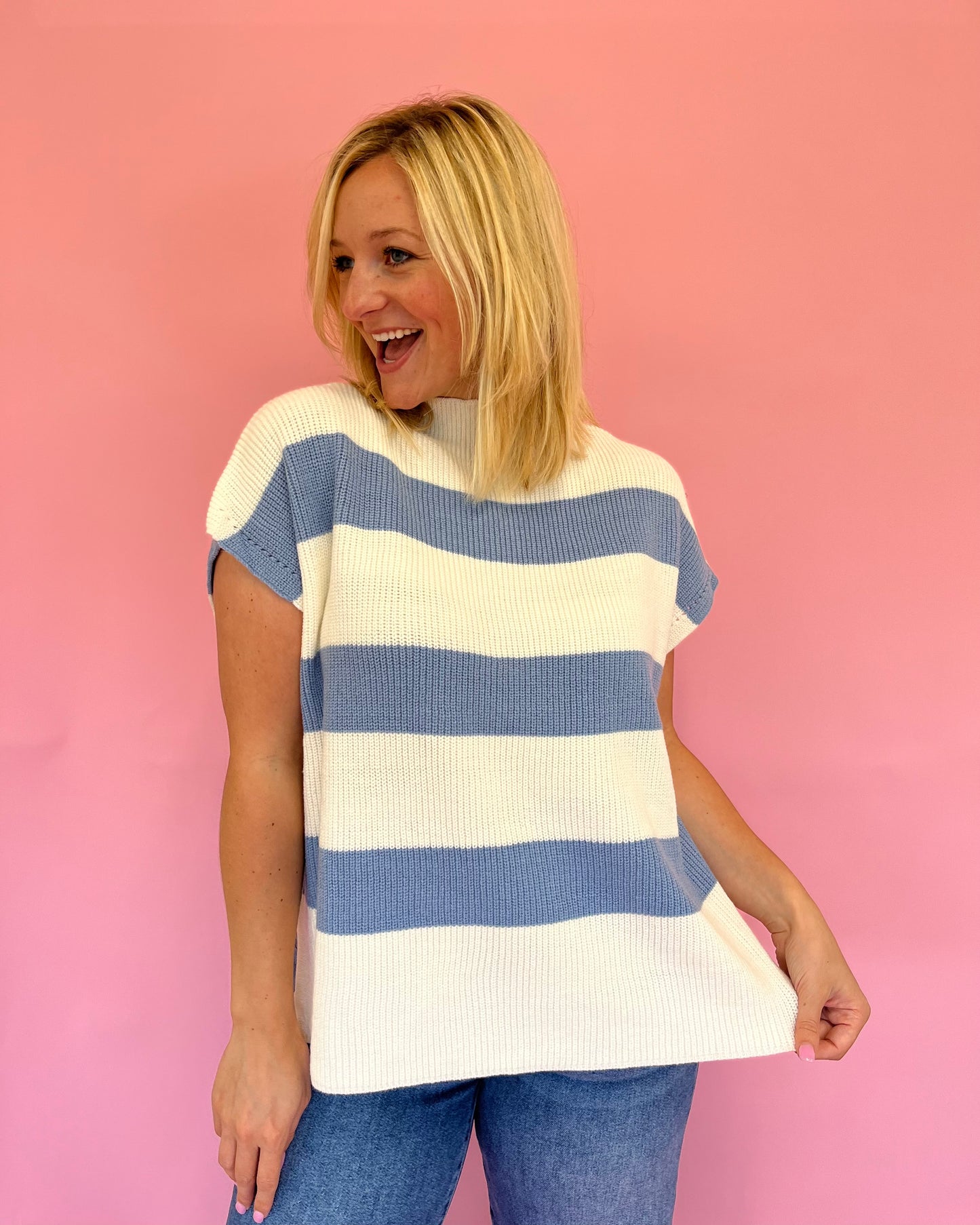 Hannah Blue Stripe Knit Top