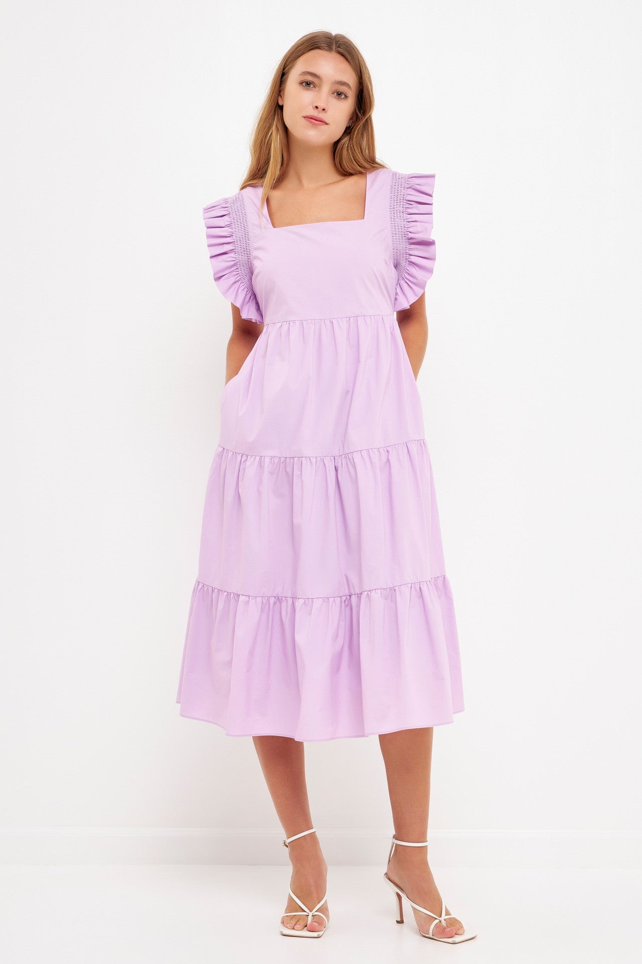 Lilac Ruffle Midi Dress