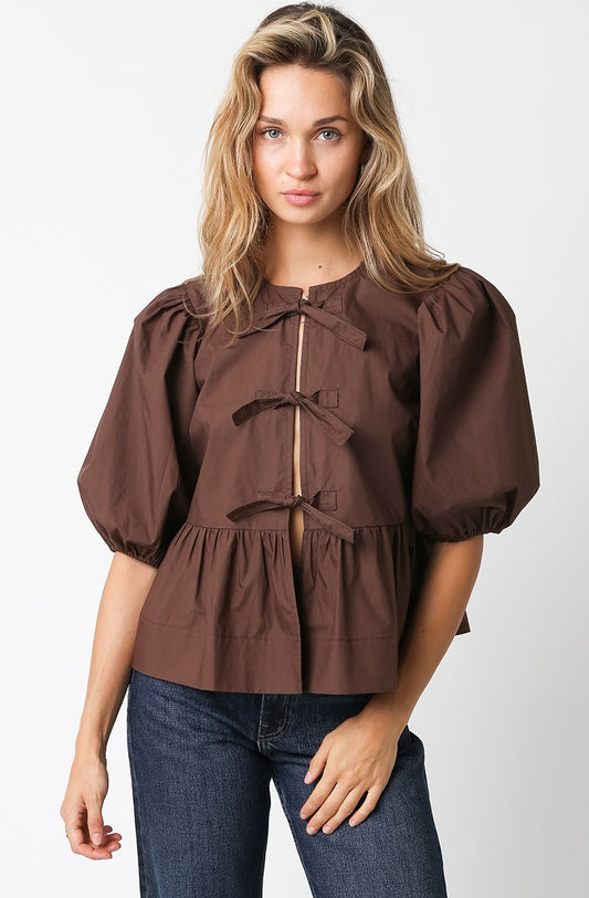 Laurell Brown Bow Front Top