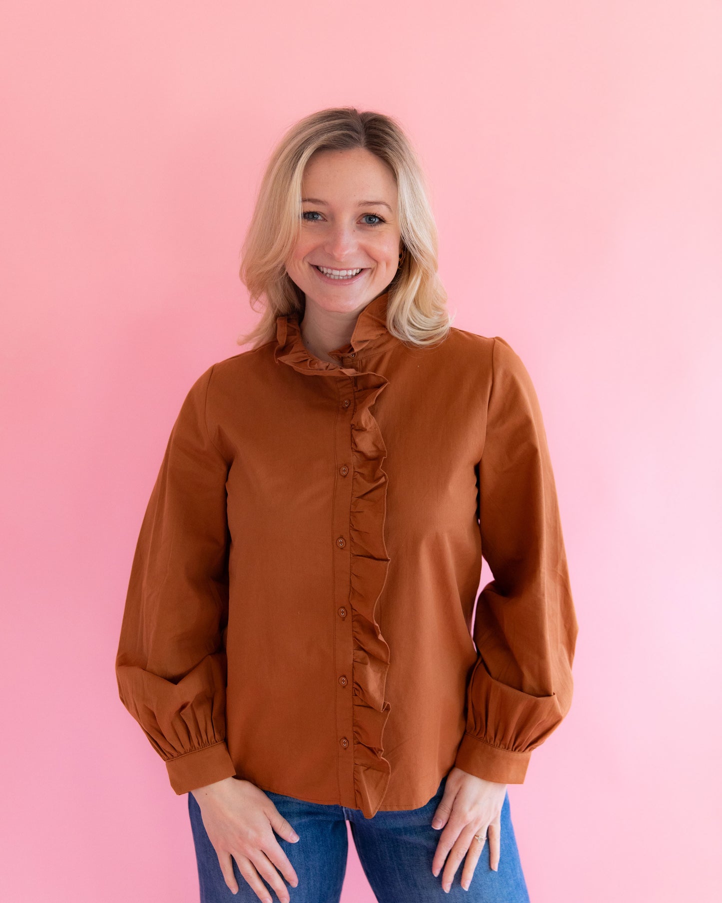 Brianna Caramel Ruffle Top