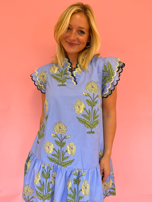Rosie Periwinkle Block Print Dress
