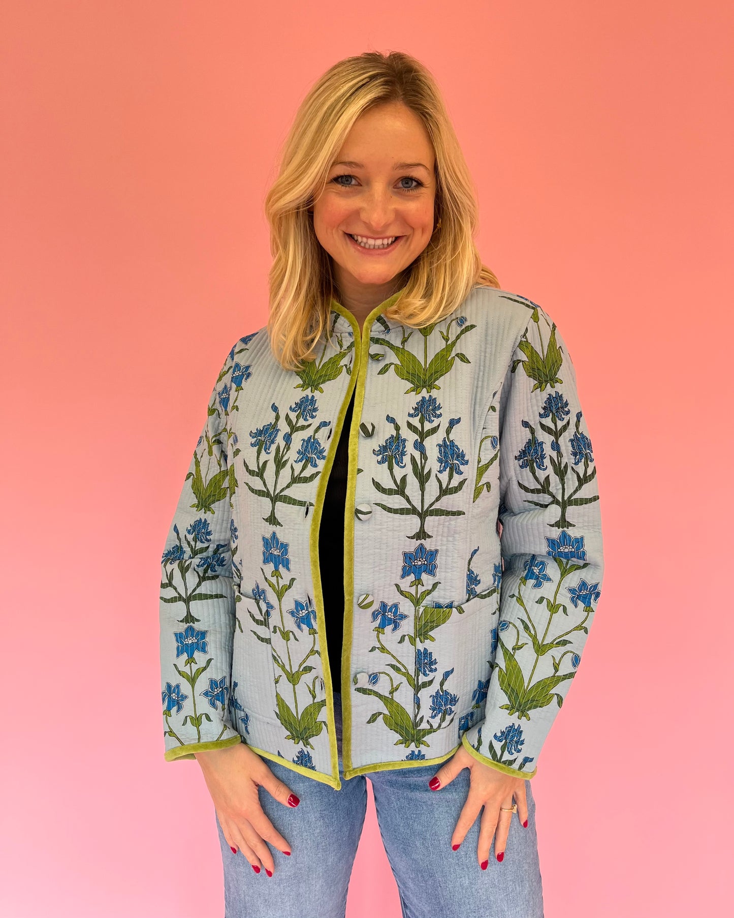 Iris Velvet Trim Quilted Jacket