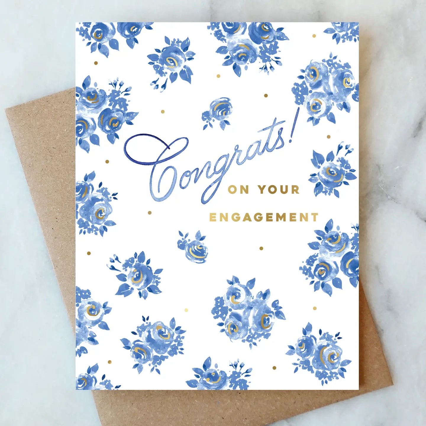 Blue Floral Engagement Card