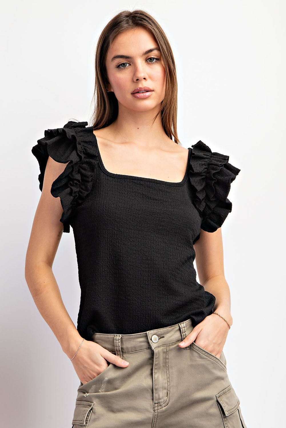 Aurora Black Ruffle Sleeve Top