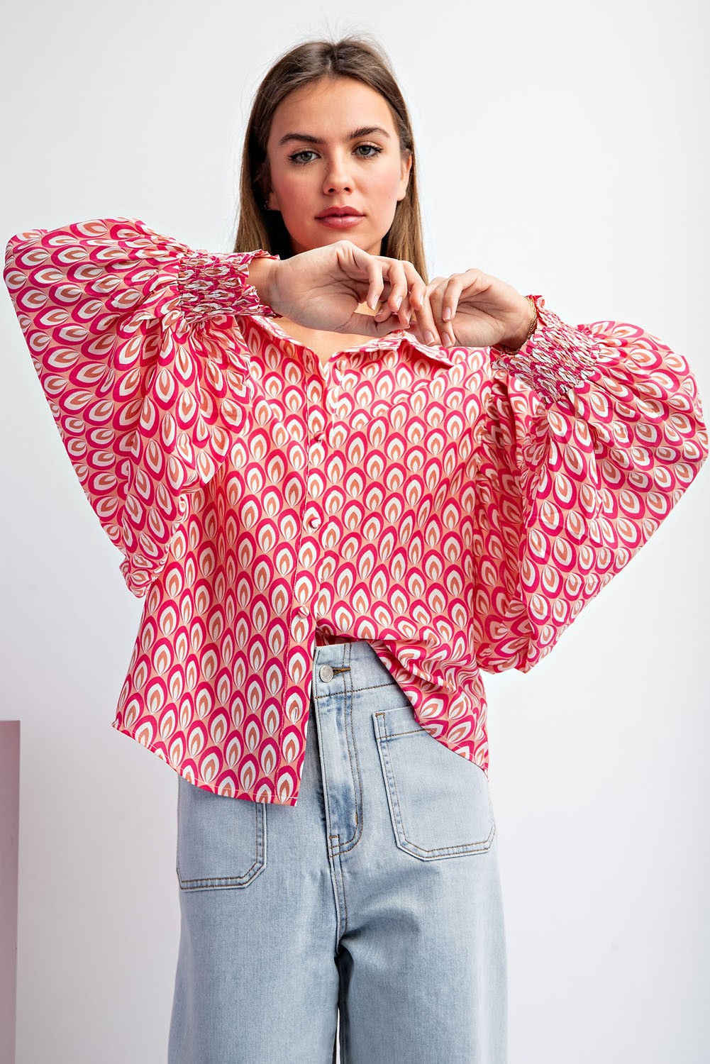 Evelyn Pink Bubble Sleeve Top