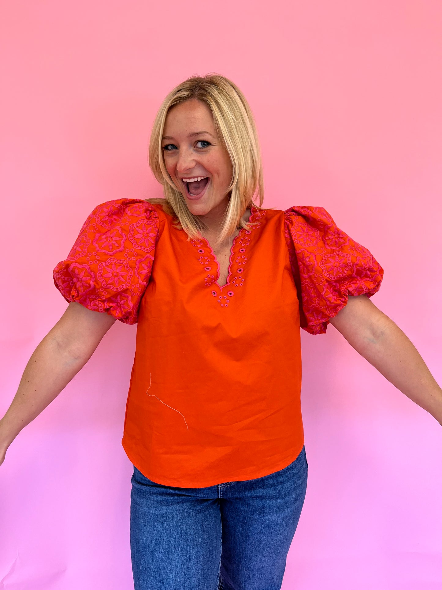Stella Orange Embroidered Top