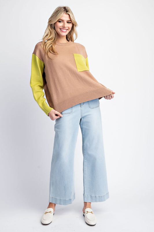 Blake Camel Color Block Sweater