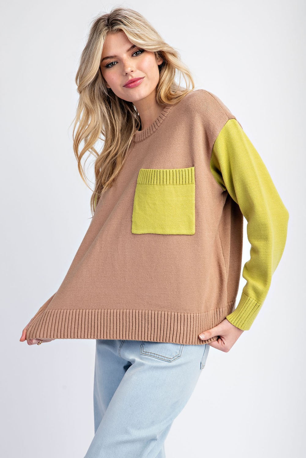 Blake Camel Color Block Sweater