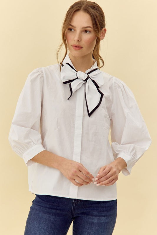 Jane White Bow Button Down