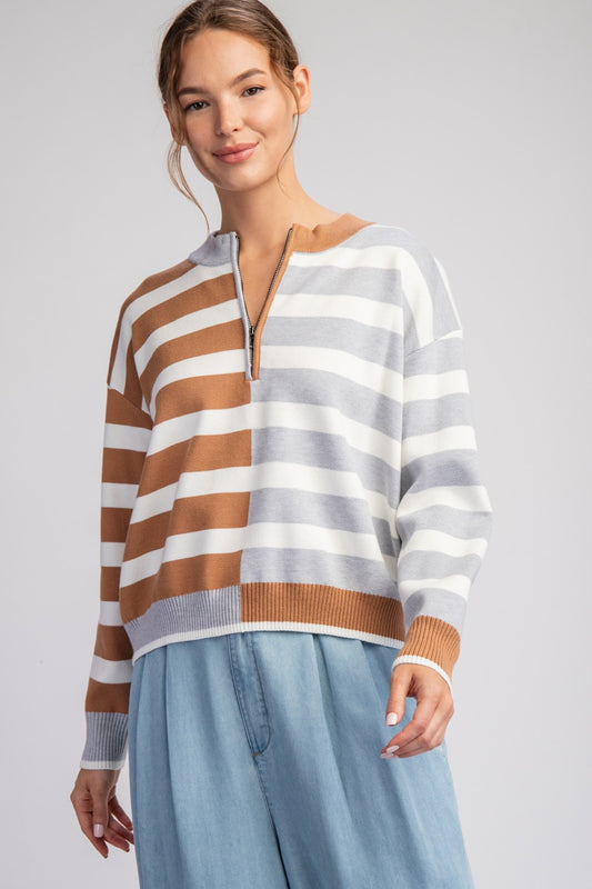 Camilla Neutral Stripe Color Block Sweater